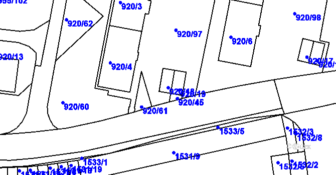 Parcela st. 920/18 v KÚ Košíře, Katastrální mapa