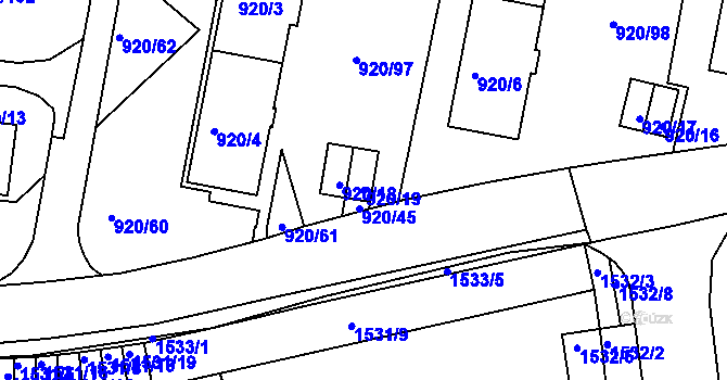 Parcela st. 920/19 v KÚ Košíře, Katastrální mapa