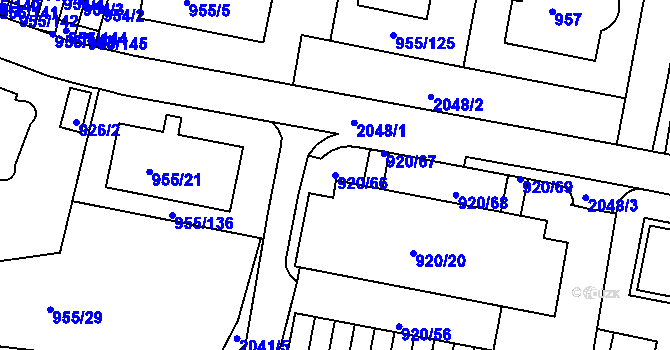 Parcela st. 920/66 v KÚ Košíře, Katastrální mapa