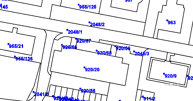 Parcela st. 920/68 v KÚ Košíře, Katastrální mapa