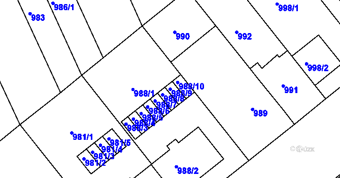 Parcela st. 988/9 v KÚ Košíře, Katastrální mapa