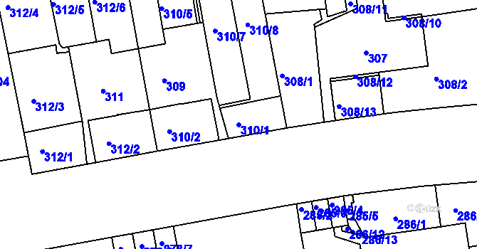 Parcela st. 310/1 v KÚ Košíře, Katastrální mapa