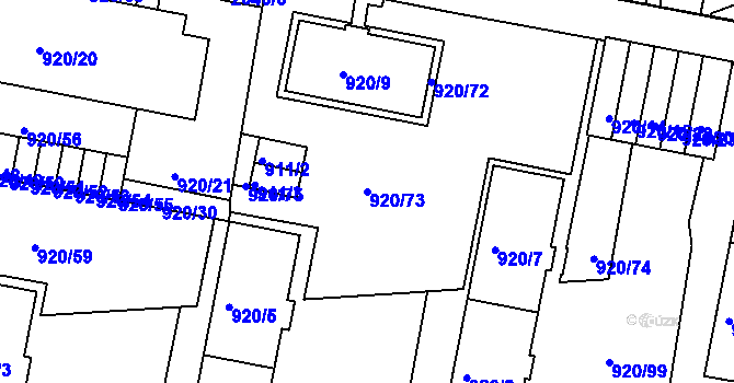 Parcela st. 920/73 v KÚ Košíře, Katastrální mapa