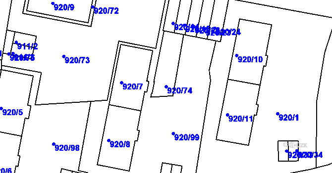 Parcela st. 920/74 v KÚ Košíře, Katastrální mapa