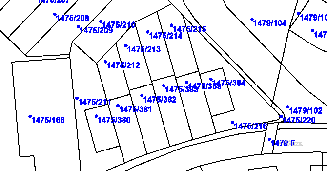 Parcela st. 1475/383 v KÚ Košíře, Katastrální mapa