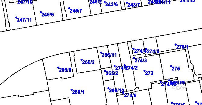 Parcela st. 266/11 v KÚ Košíře, Katastrální mapa