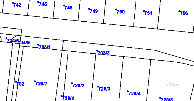 Parcela st. 703/3 v KÚ Košíře, Katastrální mapa