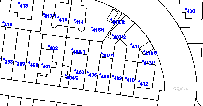 Parcela st. 407/1 v KÚ Košíře, Katastrální mapa