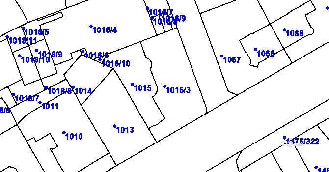 Parcela st. 1016/3 v KÚ Košíře, Katastrální mapa