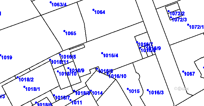 Parcela st. 1016/4 v KÚ Košíře, Katastrální mapa