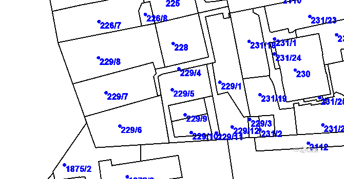 Parcela st. 229/5 v KÚ Košíře, Katastrální mapa