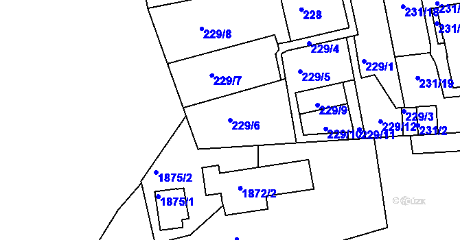 Parcela st. 229/6 v KÚ Košíře, Katastrální mapa