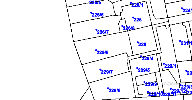 Parcela st. 229/8 v KÚ Košíře, Katastrální mapa