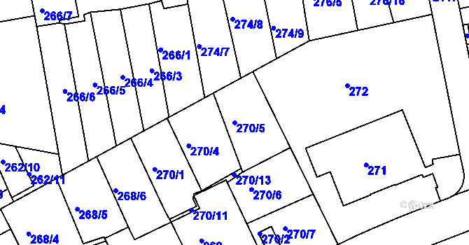 Parcela st. 270/5 v KÚ Košíře, Katastrální mapa
