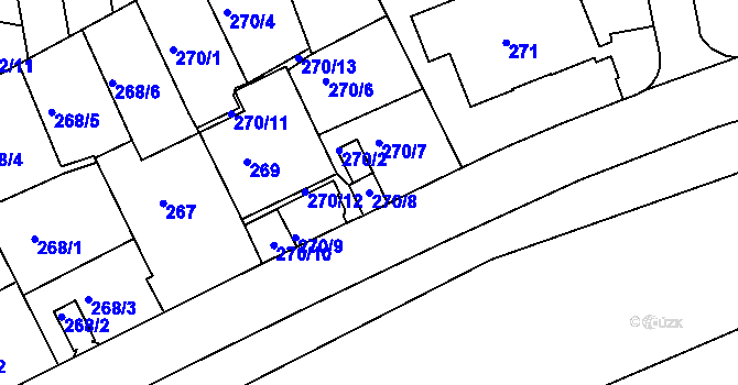 Parcela st. 270/8 v KÚ Košíře, Katastrální mapa