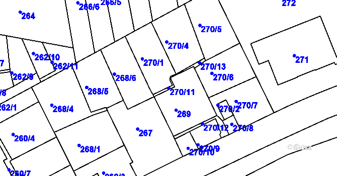 Parcela st. 270/11 v KÚ Košíře, Katastrální mapa