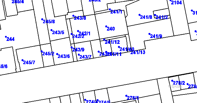 Parcela st. 243/1 v KÚ Košíře, Katastrální mapa