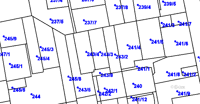 Parcela st. 243/3 v KÚ Košíře, Katastrální mapa