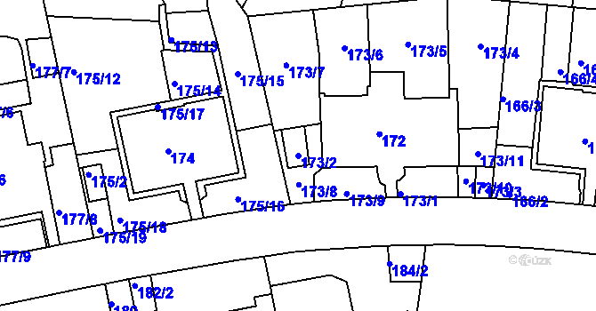 Parcela st. 173/2 v KÚ Košíře, Katastrální mapa