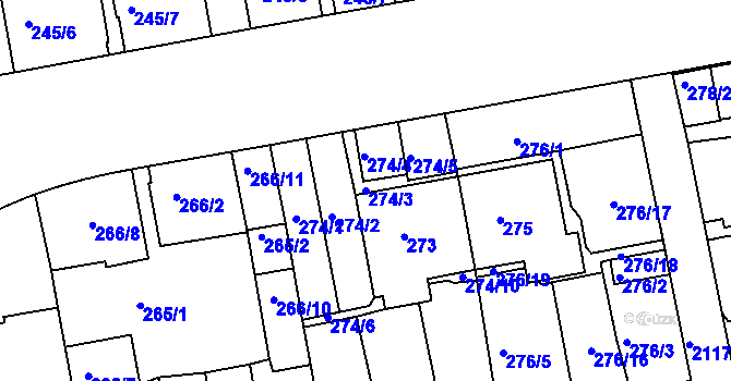 Parcela st. 274/3 v KÚ Košíře, Katastrální mapa