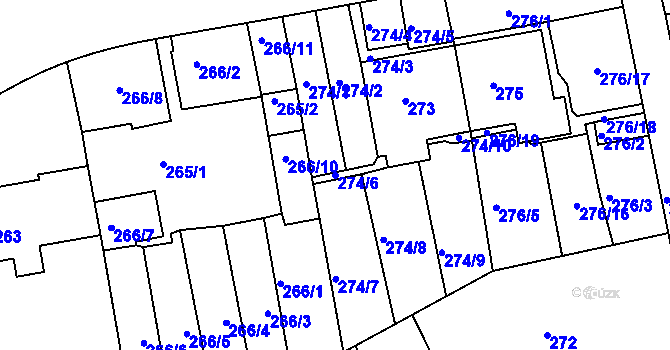 Parcela st. 274/6 v KÚ Košíře, Katastrální mapa
