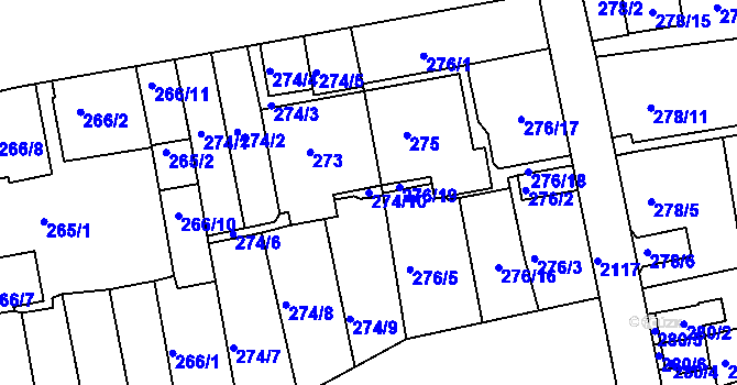 Parcela st. 274/10 v KÚ Košíře, Katastrální mapa