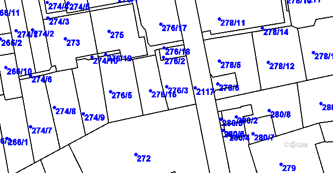 Parcela st. 276/3 v KÚ Košíře, Katastrální mapa