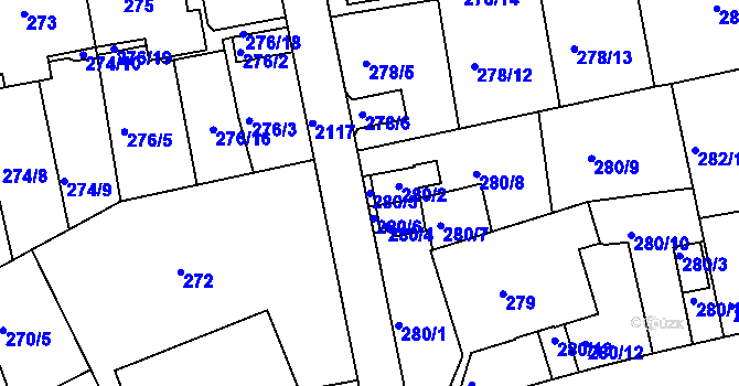 Parcela st. 280/5 v KÚ Košíře, Katastrální mapa