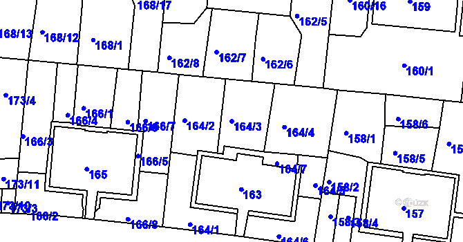 Parcela st. 164/3 v KÚ Košíře, Katastrální mapa