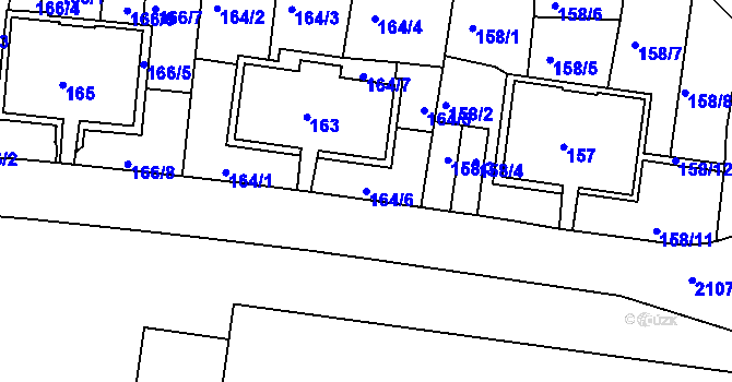 Parcela st. 164/6 v KÚ Košíře, Katastrální mapa