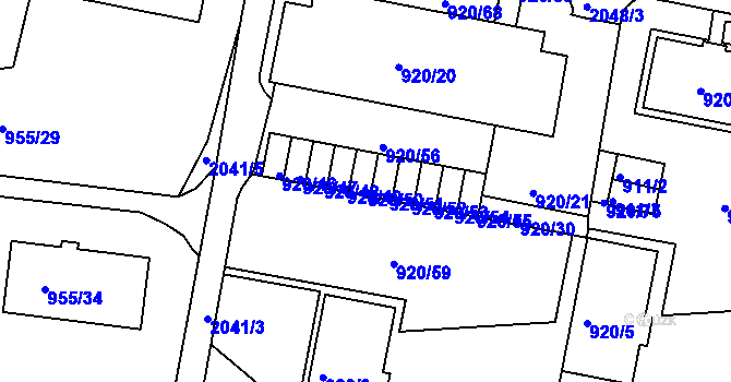 Parcela st. 920/50 v KÚ Košíře, Katastrální mapa