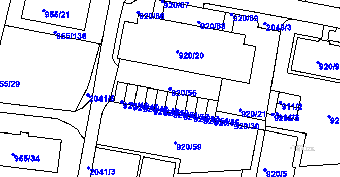 Parcela st. 920/56 v KÚ Košíře, Katastrální mapa