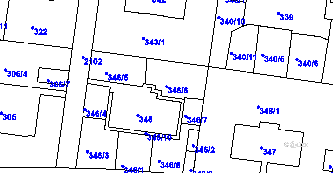 Parcela st. 346/6 v KÚ Košíře, Katastrální mapa