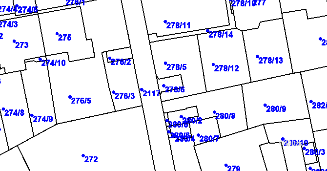 Parcela st. 278/6 v KÚ Košíře, Katastrální mapa