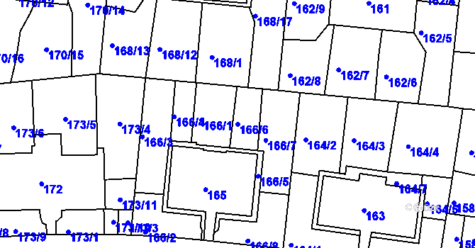 Parcela st. 166/6 v KÚ Košíře, Katastrální mapa