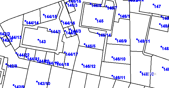 Parcela st. 146/5 v KÚ Košíře, Katastrální mapa