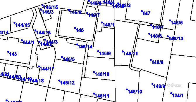 Parcela st. 146/9 v KÚ Košíře, Katastrální mapa