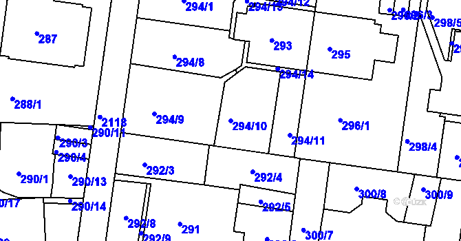 Parcela st. 294/10 v KÚ Košíře, Katastrální mapa