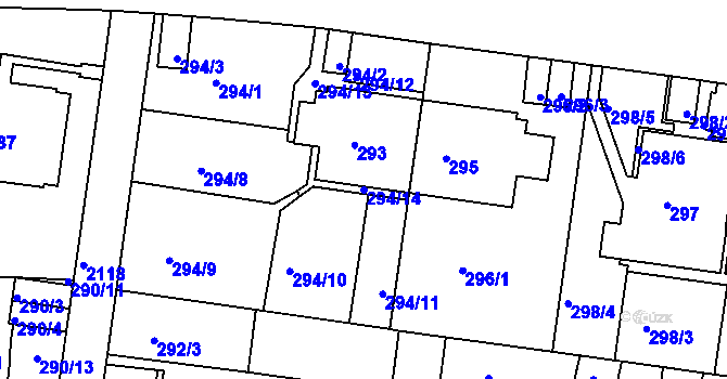 Parcela st. 294/14 v KÚ Košíře, Katastrální mapa