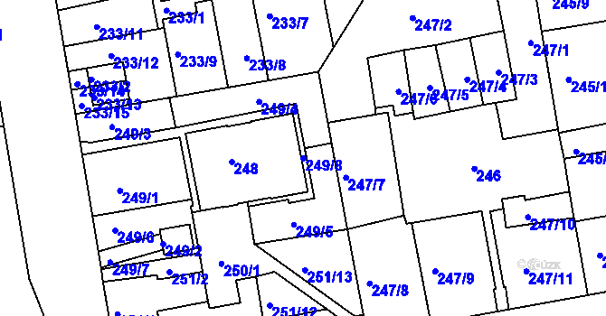Parcela st. 249/8 v KÚ Košíře, Katastrální mapa