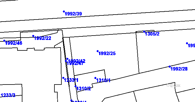 Parcela st. 1992/25 v KÚ Košíře, Katastrální mapa