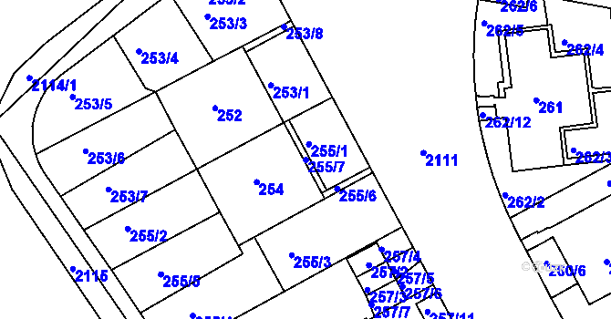 Parcela st. 255/7 v KÚ Košíře, Katastrální mapa