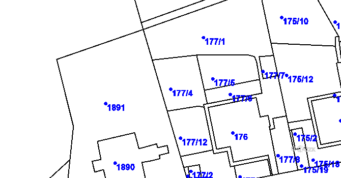 Parcela st. 177/4 v KÚ Košíře, Katastrální mapa