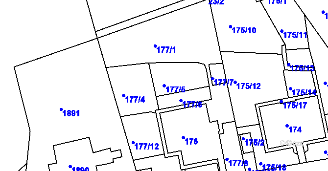 Parcela st. 177/5 v KÚ Košíře, Katastrální mapa