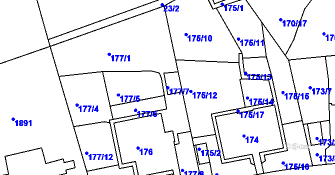 Parcela st. 177/7 v KÚ Košíře, Katastrální mapa