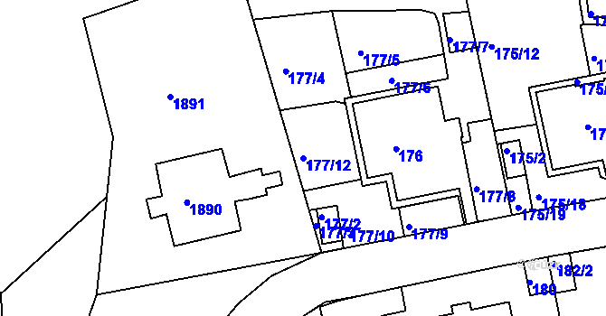 Parcela st. 177/12 v KÚ Košíře, Katastrální mapa