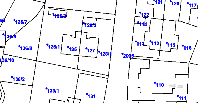 Parcela st. 128/1 v KÚ Košíře, Katastrální mapa