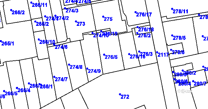 Parcela st. 276/5 v KÚ Košíře, Katastrální mapa