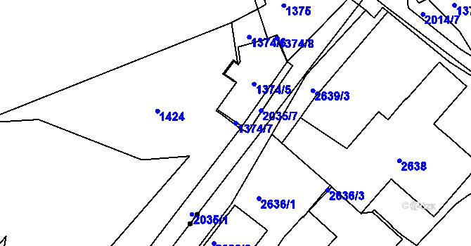 Parcela st. 1374/7 v KÚ Košíře, Katastrální mapa