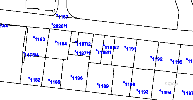 Parcela st. 1188/1 v KÚ Košíře, Katastrální mapa